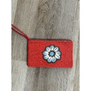 Beaded Red Seashell Small Clutch Purse Bag Summer Beachy Boho Beach Costal